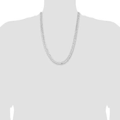 24 Inch Sterling Silver 7.75mm 6 Side D/C Flat Double Curb Chain Necklace