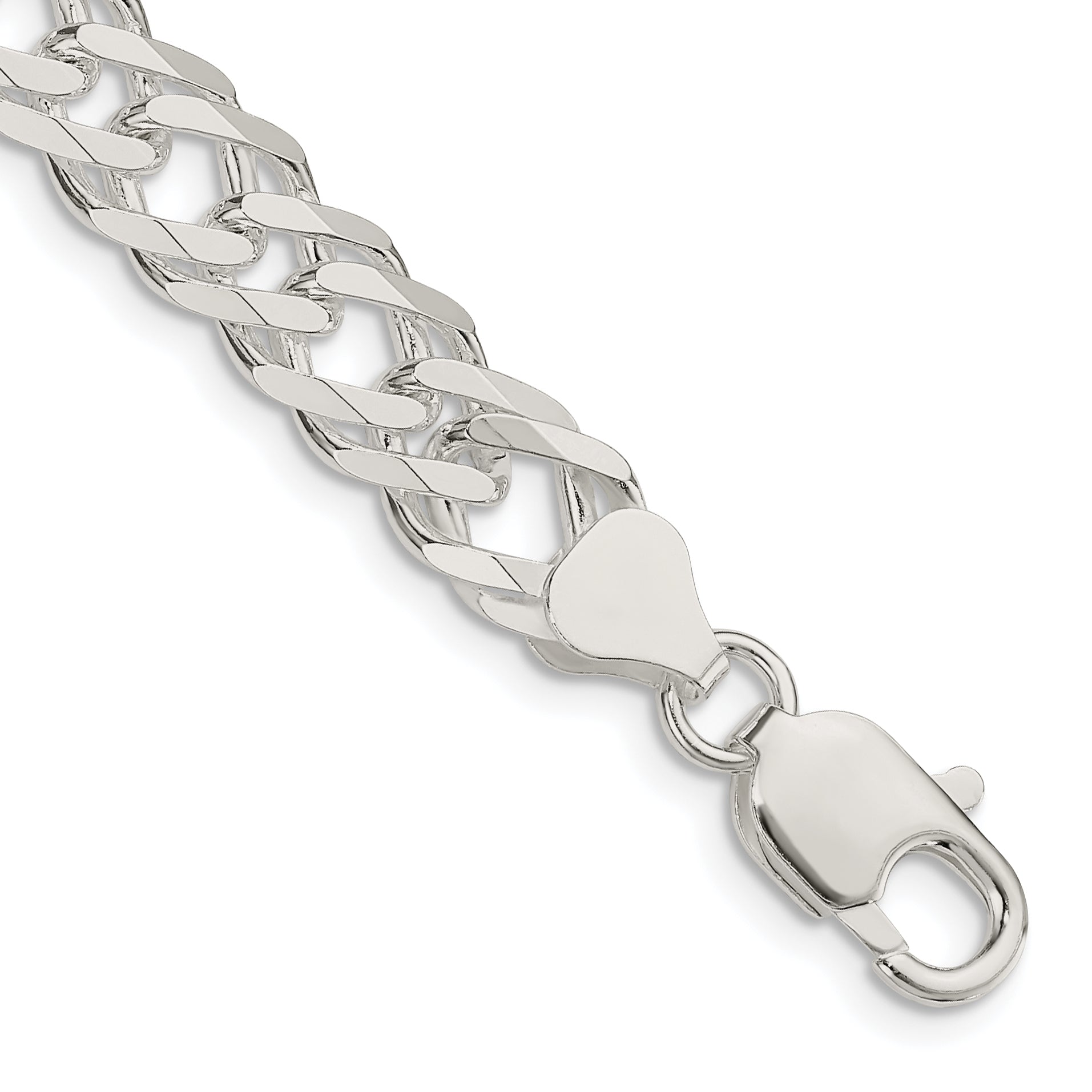 7 Inch Sterling Silver 7.75mm 6 Side D/C Flat Double Curb Chain