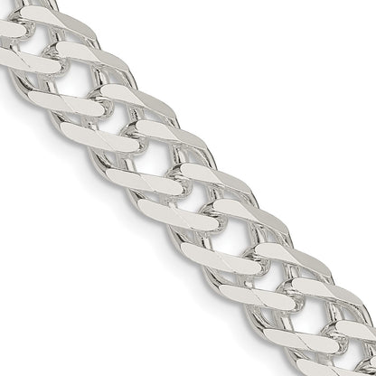 18 Inch Sterling Silver 7.75mm 6 Side D/C Flat Double Curb Chain Necklace