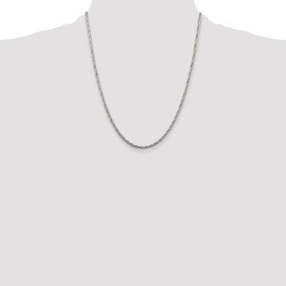 22 Inch Sterling Silver 2.5mm Loose Rope Chain Necklace