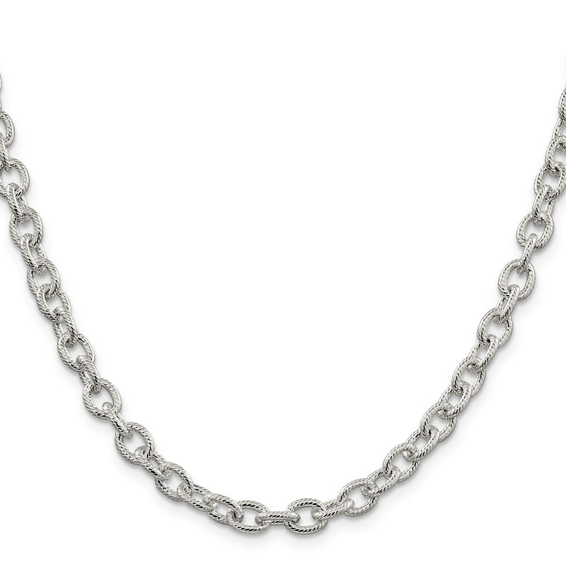 30 Inch Sterling Silver 6.25mm Fancy Patterned Rolo Chain Necklace