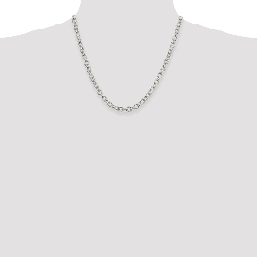 20 Inch Sterling Silver 6.25mm Fancy Patterned Rolo Chain Necklace