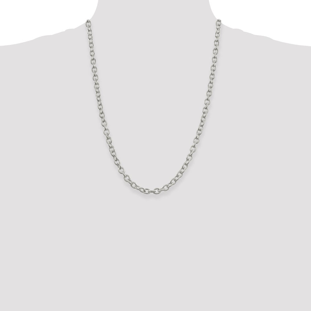 24 Inch Sterling Silver 6.25mm Fancy Patterned Rolo Chain Necklace