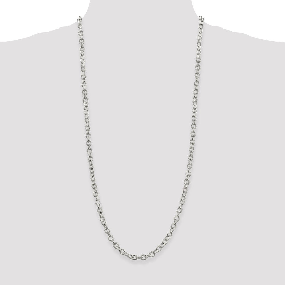 30 Inch Sterling Silver 6.25mm Fancy Patterned Rolo Chain Necklace