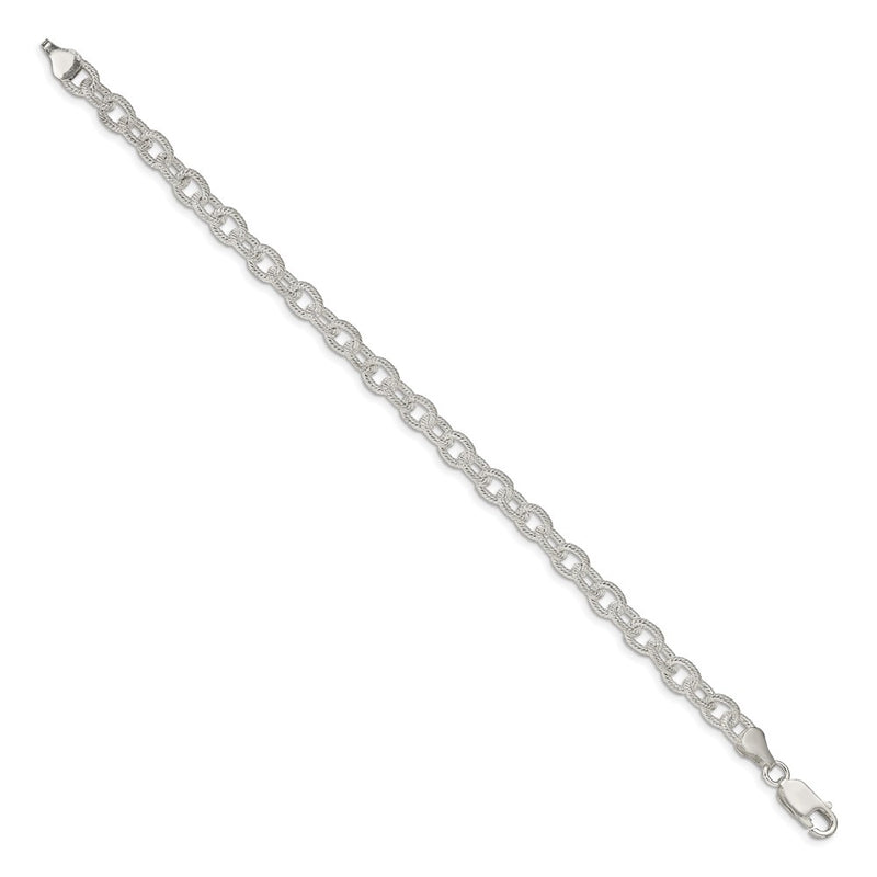 8 Inch Sterling Silver 6.25mm Fancy Patterned Rolo Chain Bracelet