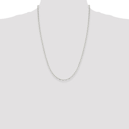 24 Inch Sterling Silver 2.75mm Elongated Open Link Chain Necklace