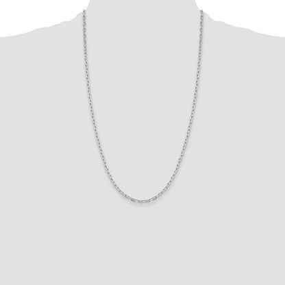 26 Inch Sterling Silver 2.75mm Elongated Open Link Chain Necklace