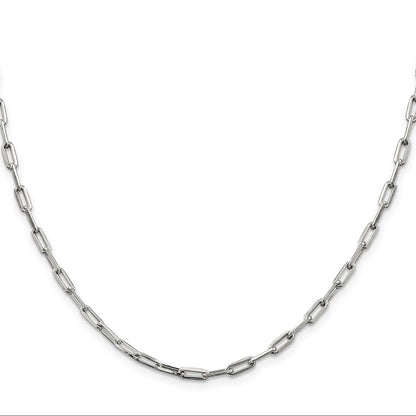 24 Inch Sterling Silver 3.25mm Elongated Open Link Chain Necklace