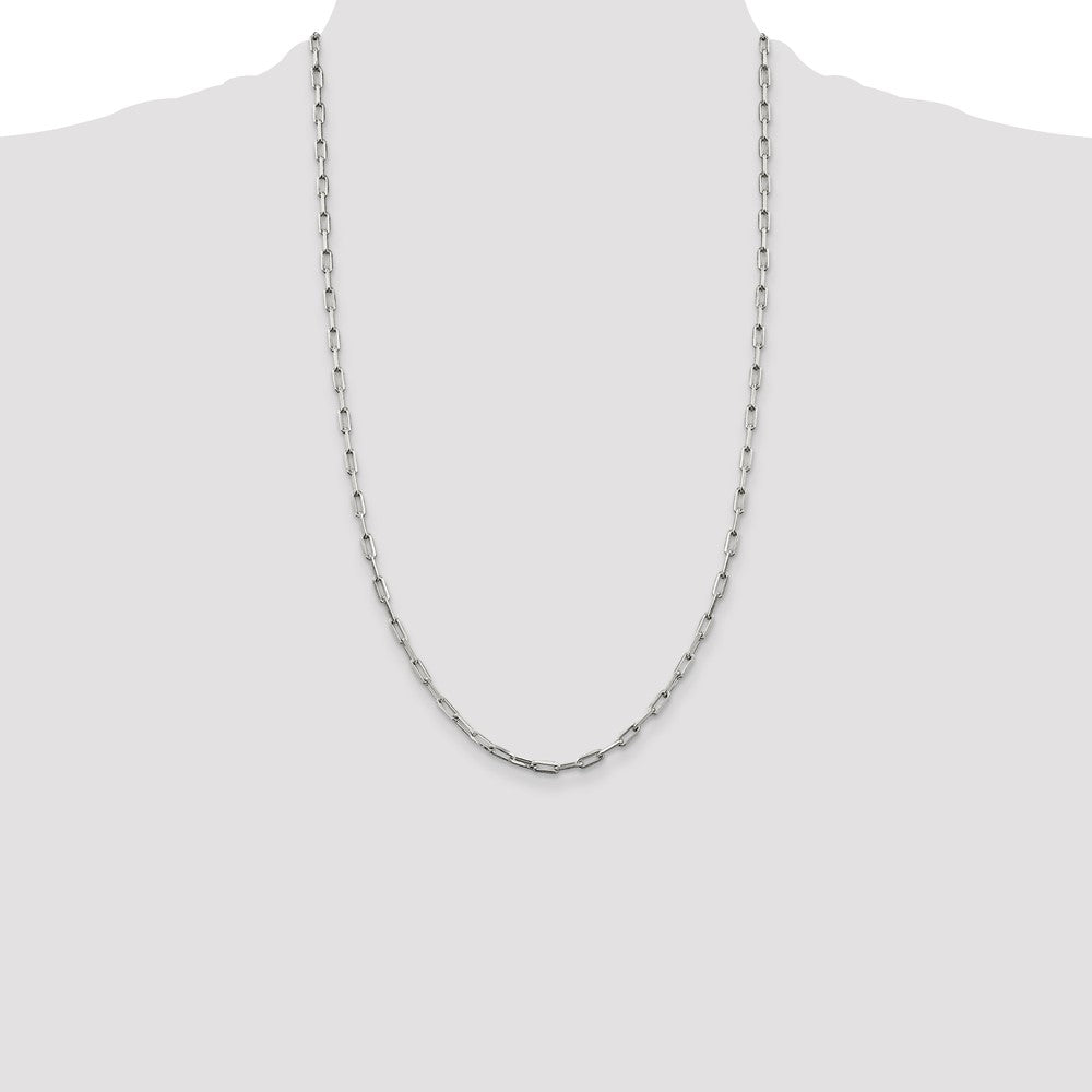 26 Inch Sterling Silver 3.25mm Elongated Open Link Chain Necklace