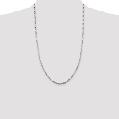26 Inch Sterling Silver 3.25mm Elongated Open Link Chain Necklace