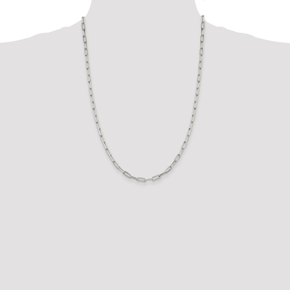 24 Inch Sterling Silver 4.25mm Elongated Open Link Chain Necklace
