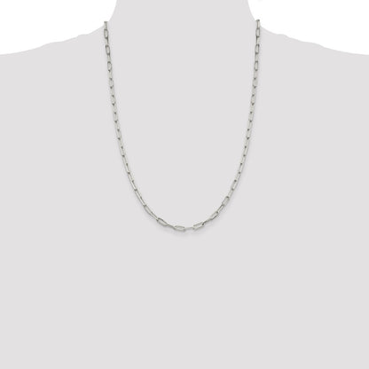24 Inch Sterling Silver 4.25mm Elongated Open Link Chain Necklace