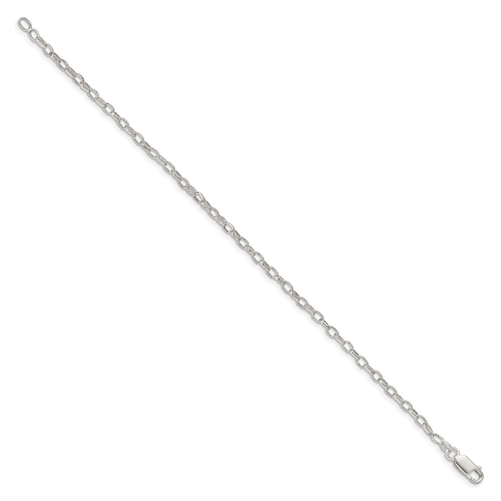 7 Inch Sterling Silver 3mm Fancy Patterned Rolo Chain Bracelet