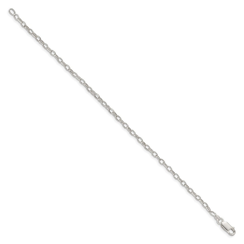 7 Inch Sterling Silver 3mm Fancy Patterned Rolo Chain Bracelet