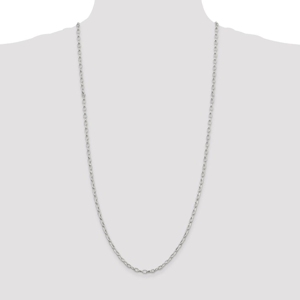 30 Inch Sterling Silver 3.75mm Fancy Patterned Rolo Chain Necklace
