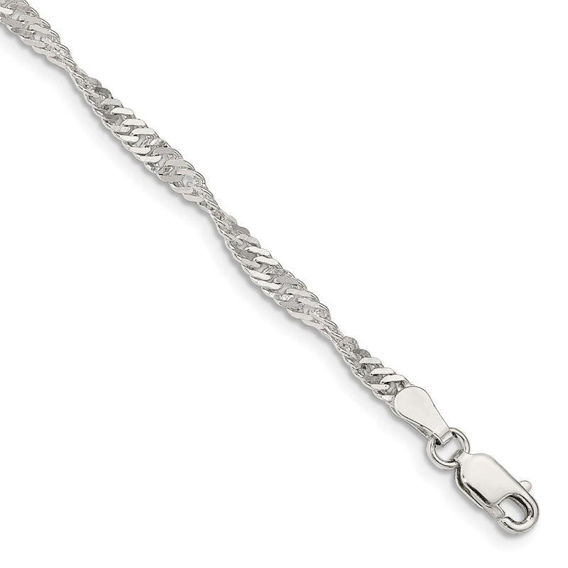 8 Inch Sterling Silver 3mm Singapore Chain Bracelet