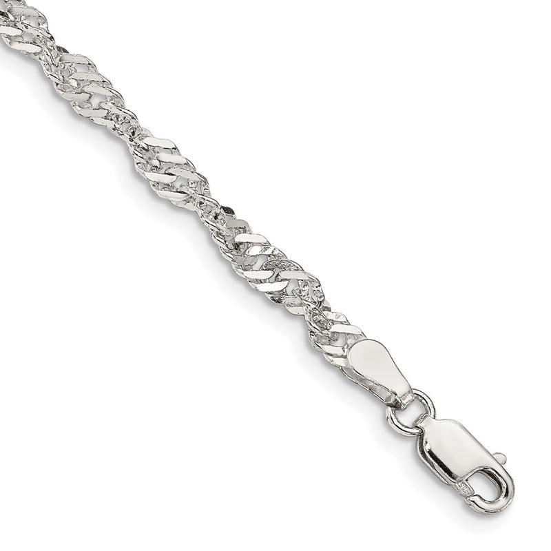 8 Inch Sterling Silver 3.5mm Singapore Chain Bracelet