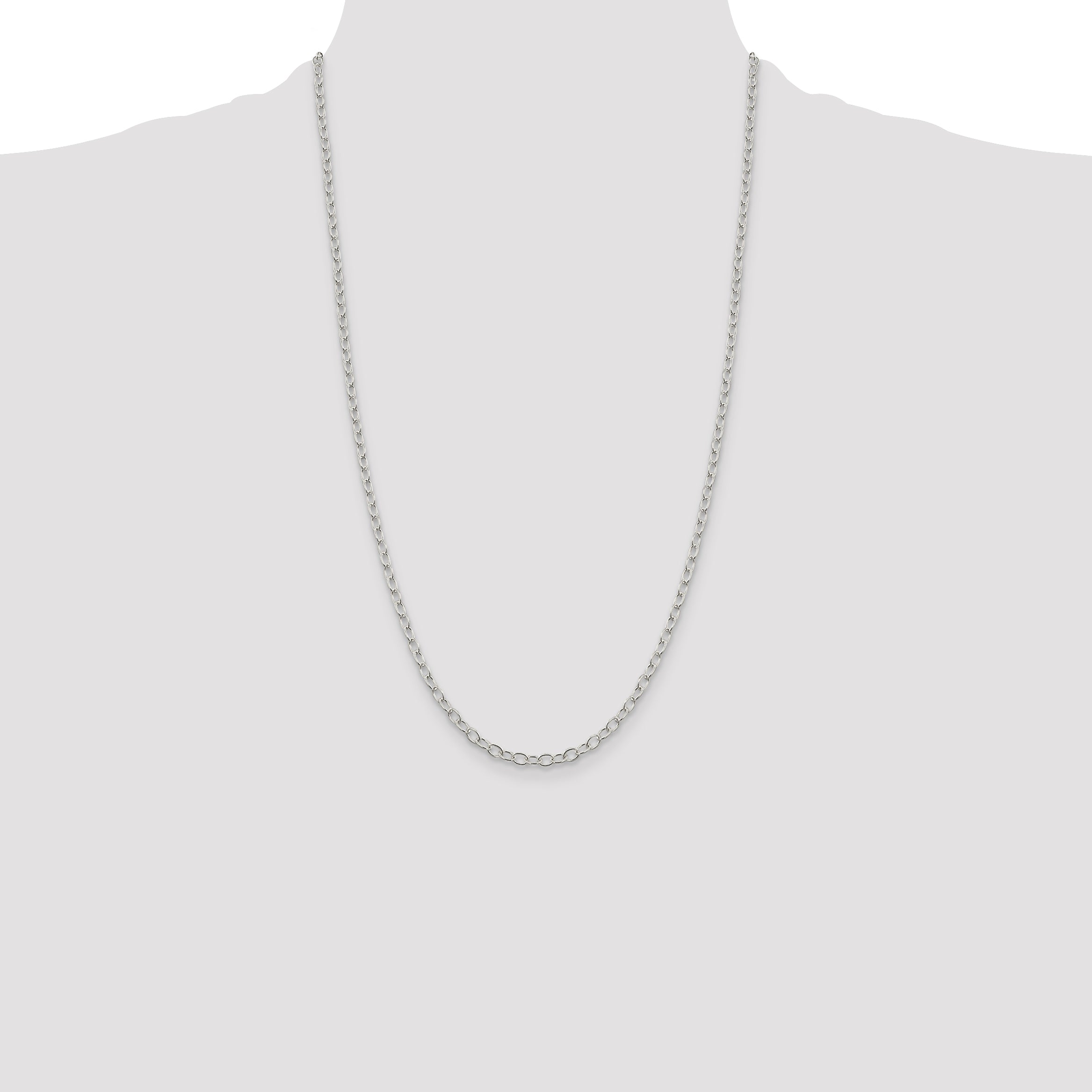 26 Inch Sterling Silver 3.4mm Oval Cable Chain Necklace