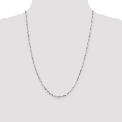 24 Inch Sterling Silver 2.5mm Oval Fancy Rolo Chain Necklace