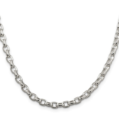 24 Inch Sterling Silver 4.4mm Oval Fancy Rolo Chain Necklace