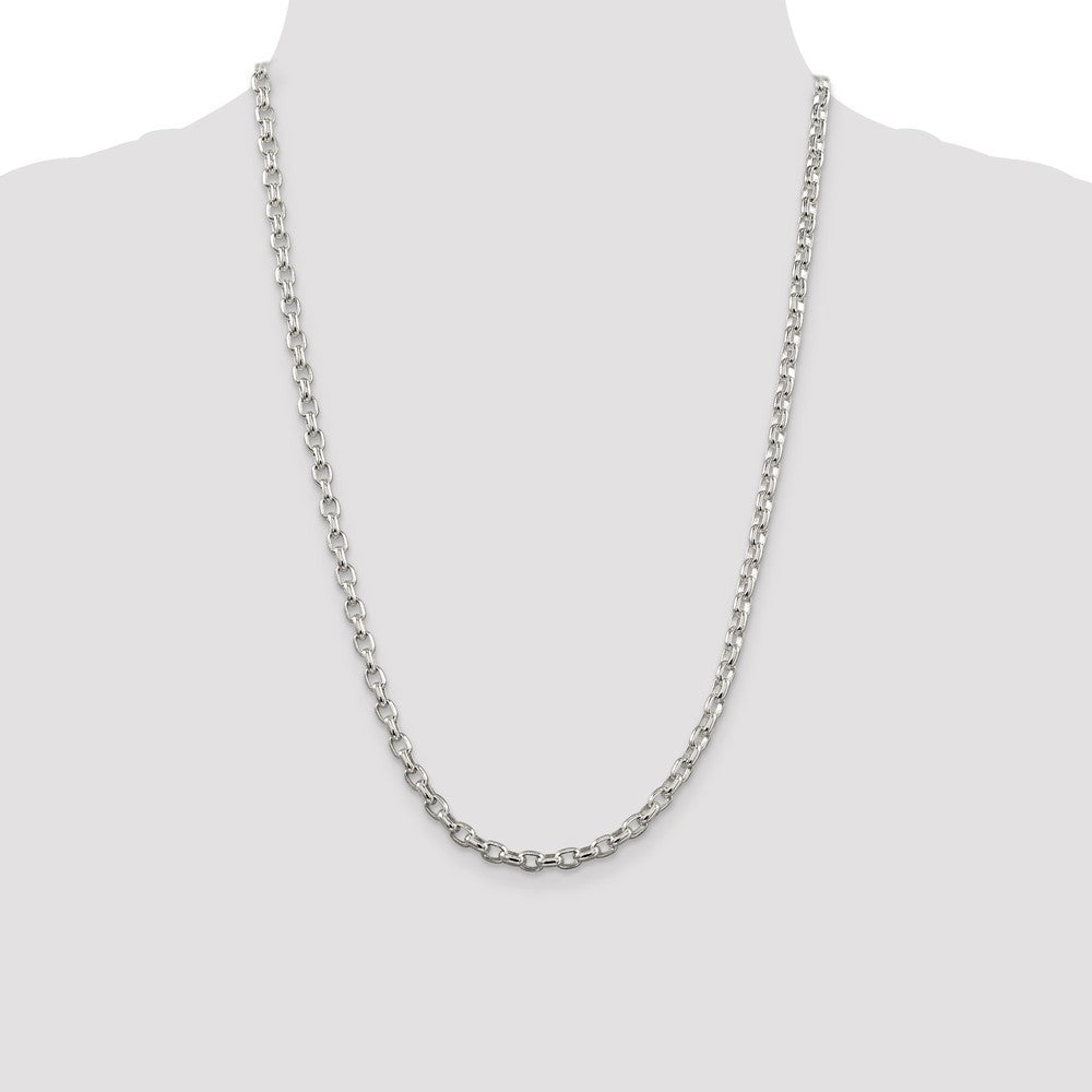24 Inch Sterling Silver 4.4mm Oval Fancy Rolo Chain Necklace