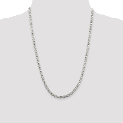 24 Inch Sterling Silver 4.4mm Oval Fancy Rolo Chain Necklace
