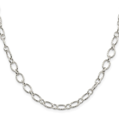 24 Inch Sterling Silver 6.1mm Fancy Patterned Rolo Chain Necklace