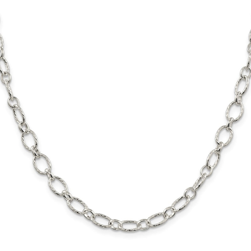 24 Inch Sterling Silver 6.1mm Fancy Patterned Rolo Chain Necklace