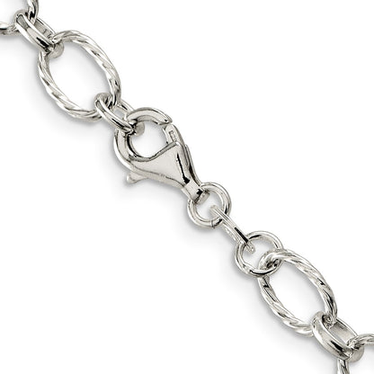 24 Inch Sterling Silver 6.1mm Fancy Patterned Rolo Chain Necklace