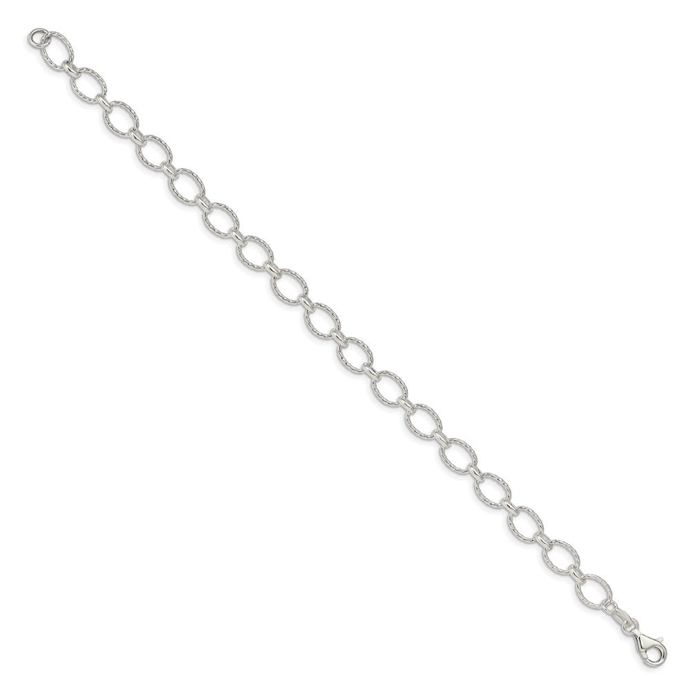 7 Inch Sterling Silver 6.1mm Fancy Patterned Rolo Chain Bracelet