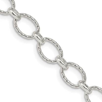 24 Inch Sterling Silver 6.1mm Fancy Patterned Rolo Chain Necklace