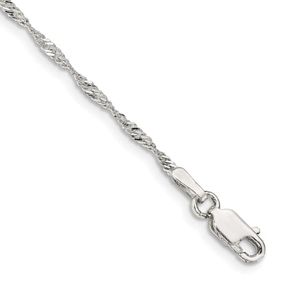 9 Inch Sterling Silver 1.75mm Singapore Chain Anklet