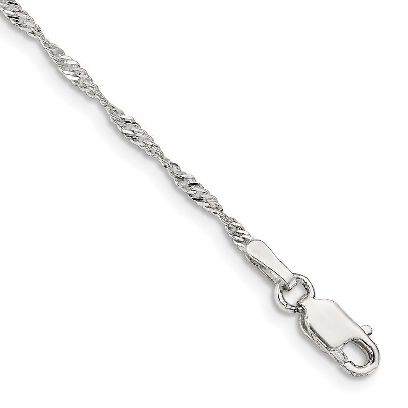 9 Inch Sterling Silver 1.75mm Singapore Chain Anklet