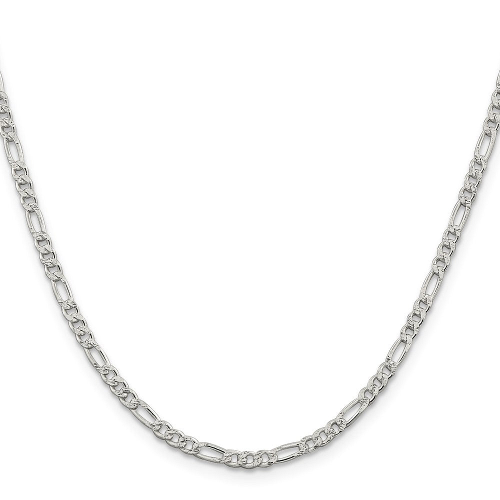 Sterling Silver 3mm Pav Flat Figaro Chain Necklace