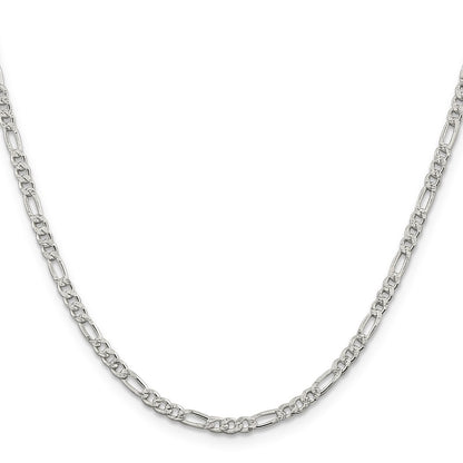 Sterling Silver 3mm Pav Flat Figaro Chain Necklace