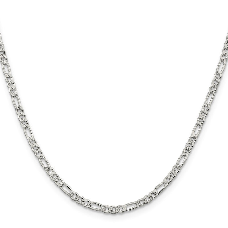 Sterling Silver 3mm Pav Flat Figaro Chain Necklace