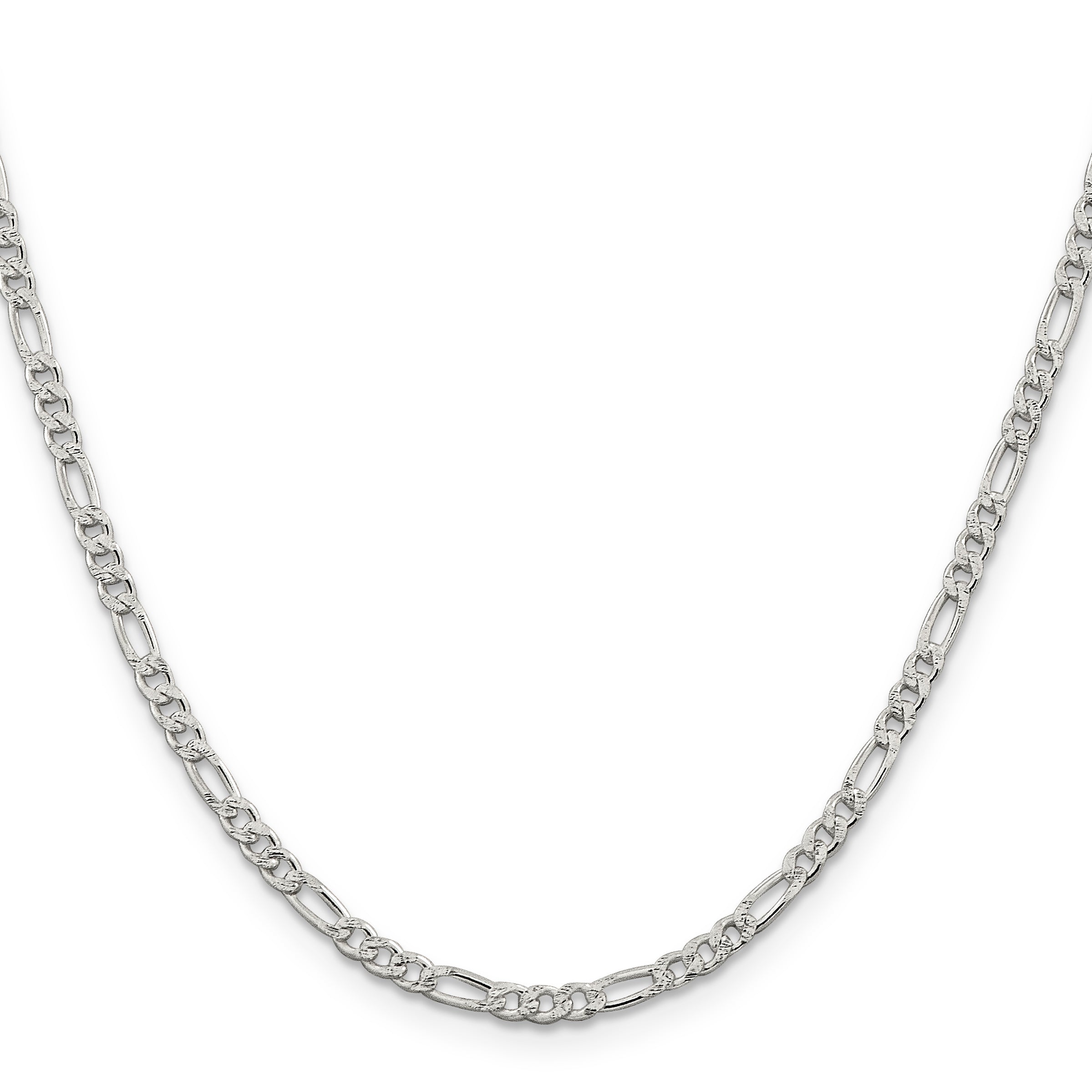 20 Inch Sterling Silver 3mm Pav Flat Figaro Chain