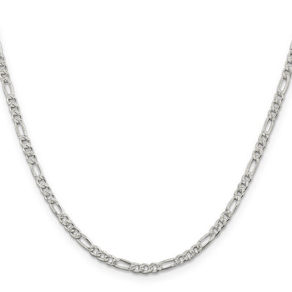 20 Inch Sterling Silver 3mm Pav Flat Figaro Chain