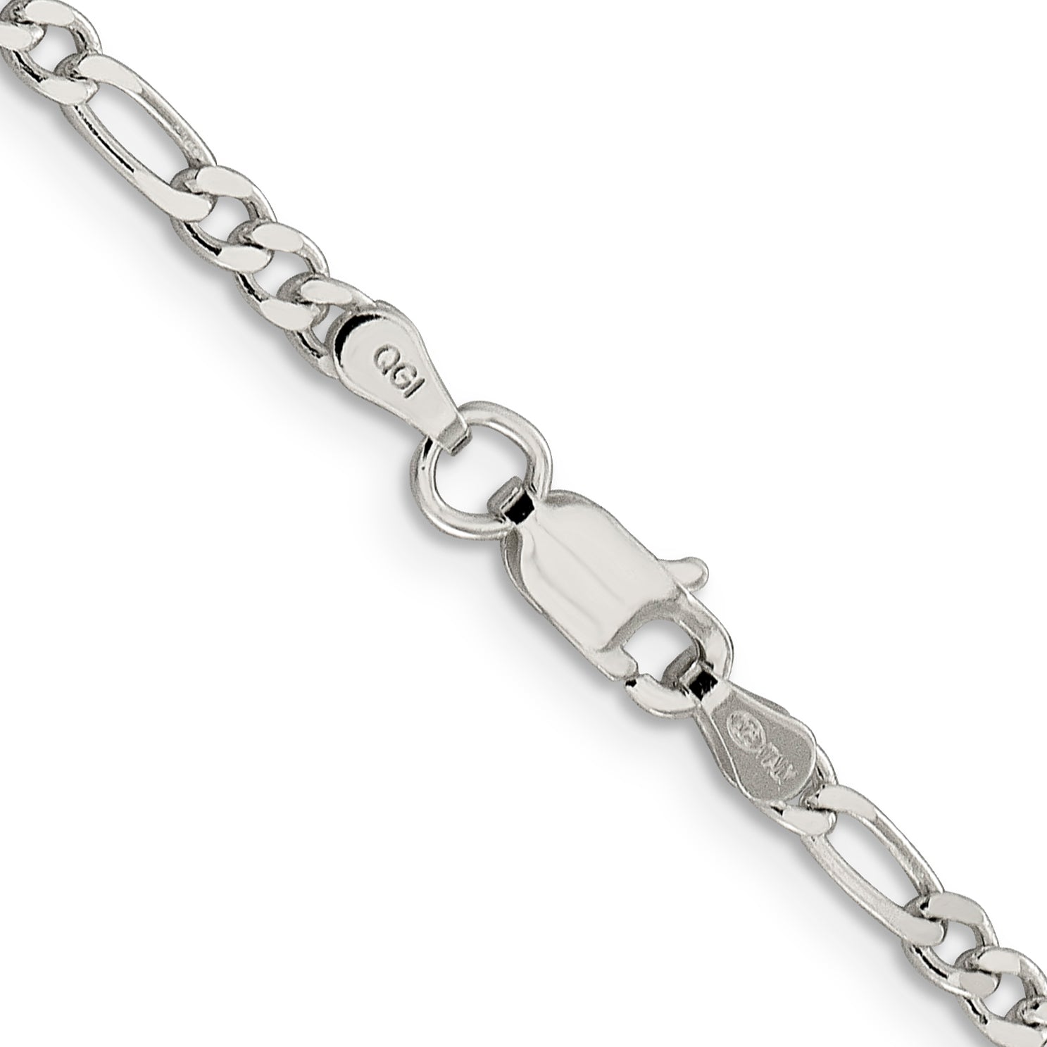 24 Inch Sterling Silver 3mm Pav Flat Figaro Chain