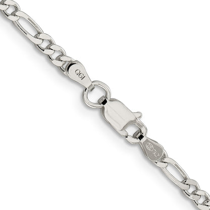 24 Inch Sterling Silver 3mm Pav Flat Figaro Chain