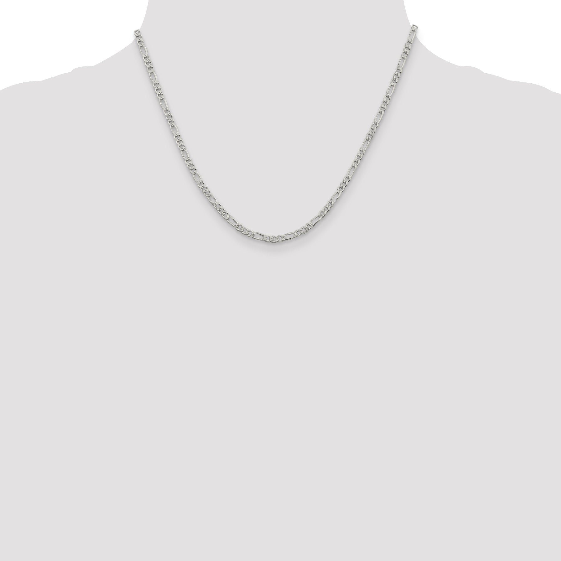 18 Inch Sterling Silver 3mm Pav Flat Figaro Chain