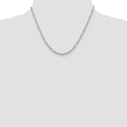 18 Inch Sterling Silver 3mm Pav Flat Figaro Chain
