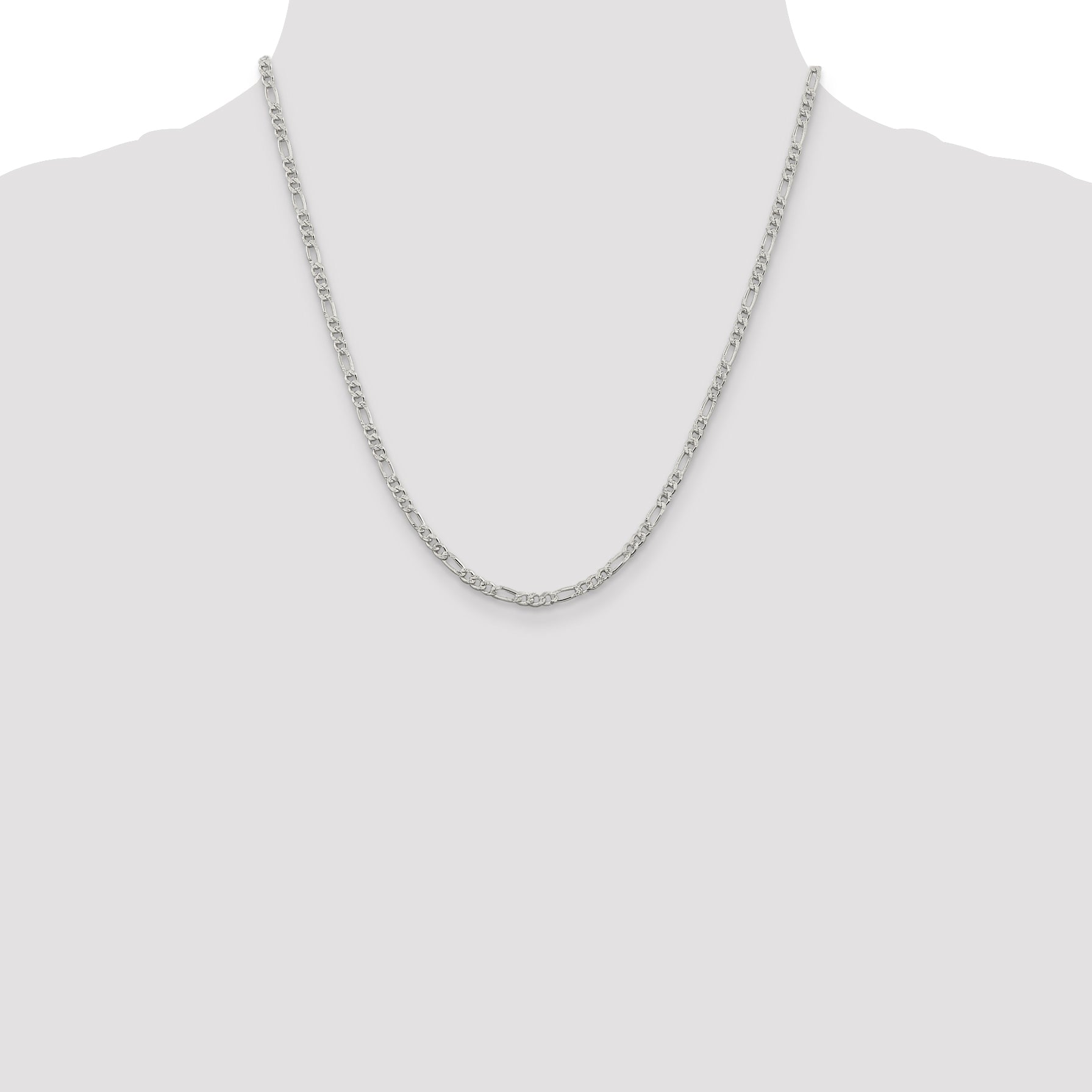 20 Inch Sterling Silver 3mm Pav Flat Figaro Chain