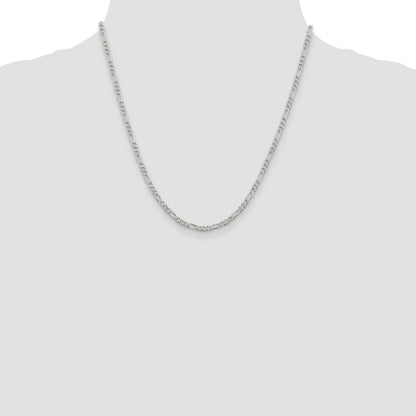 20 Inch Sterling Silver 3mm Pav Flat Figaro Chain