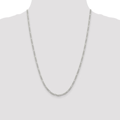 24 Inch Sterling Silver 3mm Pav Flat Figaro Chain