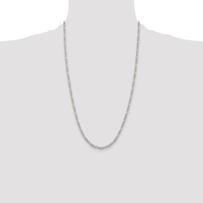 26 Inch Sterling Silver 3mm Pav Flat Figaro Chain
