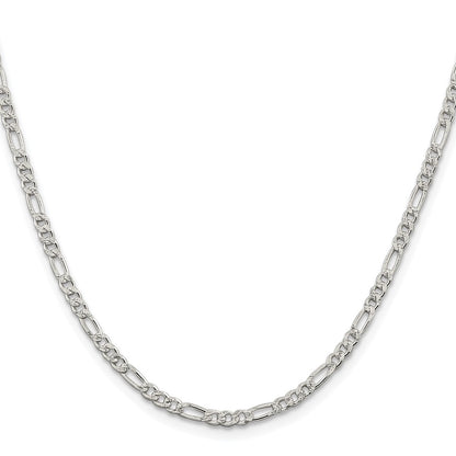 Sterling Silver Rhodium-Plated 3mm Pavé Flat Figaro Chain Necklace