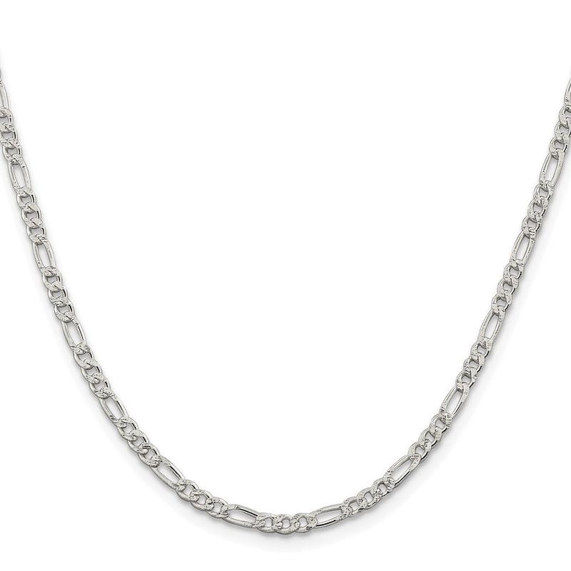 Sterling Silver Rhodium-Plated 3mm Pavé Flat Figaro Chain Necklace
