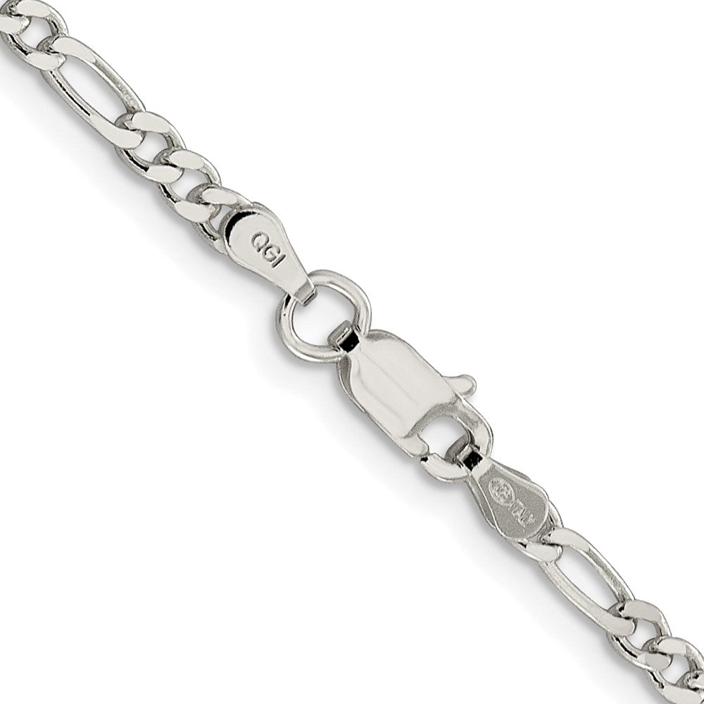 Sterling Silver Rhodium-Plated 3mm Pavé Flat Figaro Chain Necklace
