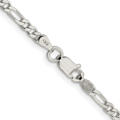 Sterling Silver Rhodium-Plated 3mm Pavé Flat Figaro Chain Necklace